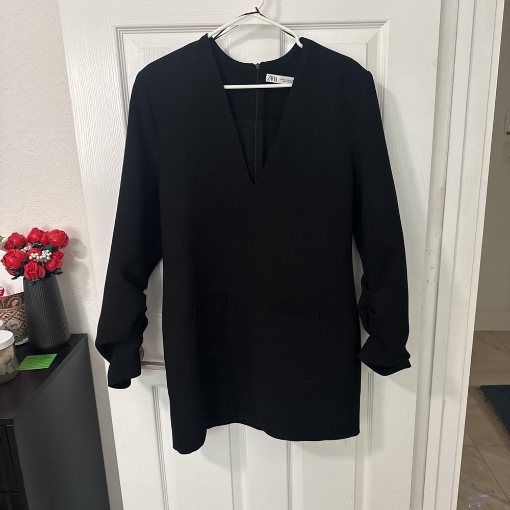 Zara Black Open-Front Longline Jacket